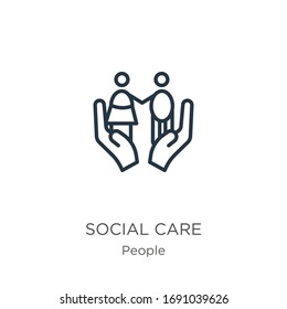 Social care icon. Thin linear social care outline icon isolated on white background from people collection. Line vector sign, symbol for web and mobile