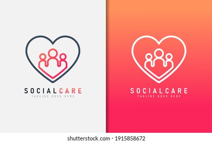 Logo-Design für Social Care. Einfache Minimalismus Menschen Symbol geschützt durch ein Hearth Symbol.