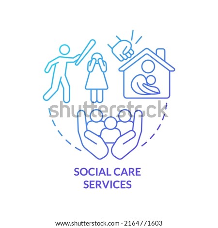 Social care services blue gradient concept icon. Vulnerable groups support. Social protection abstract idea thin line illustration. Isolated outline drawing. Myriad Pro-Bold font used