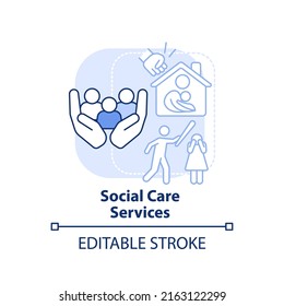 Social care services light blue concept icon. Vulnerable groups. Social protection abstract idea thin line illustration. Isolated outline drawing. Editable stroke. Arial, Myriad Pro-Bold fonts used