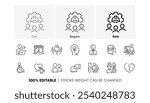 Social care, Video conference and Disability line icons. Pack of Teacher, Donate, Broken heart icon. Shop app, Mental health, Market seller pictogram. Medical analyzes, Thermometer, Hold heart. Vector