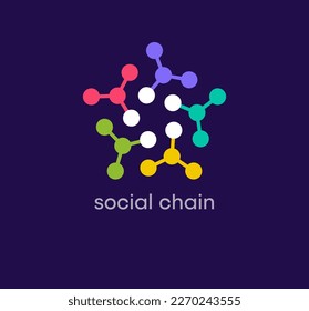 Logo del punto de la cadena social. Transiciones de color de diseño únicas. Plantilla de logotipo criptodivisa virtual. vector.