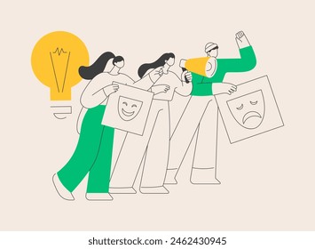 Social change abstract concept vector illustration. Human relationships, social justice behavior, public demonstration, collective protest, shout on megaphone, change innovation abstract metaphor.