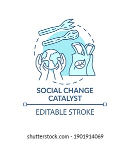 Social Change Catalyst Concept Icon. Global Warming Idea Thin Line Illustration. Ecological Way Change Soceity. Vector Isolated Outline RGB Color Drawing. Environment Responsibility. Editable Stroke