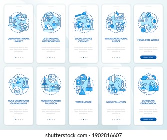 Social change catalyst onboarding mobile app page screen with concepts. Climate justice walkthrough 10 steps graphic instructions. Global warming. UI vector template with RGB color illustrations