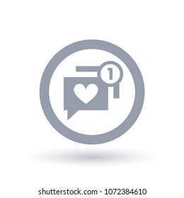 Social chat with heart icon. Internet dating notification symbol. Online love message sign in circle outline. Vector illustration.