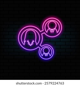 Social coalition business connection icon. neon style..