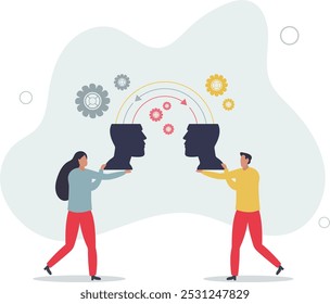 A cognição social como habilidades de empatia para entender pensamentos.Capacidade de sentir as pessoas a interagir ou conectar.design plano com as pessoas.