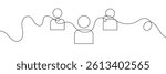 social collaboration continuous line editable stroke line, continuous one line drawing teamwork icons concept. single line vector illustration, civil society.