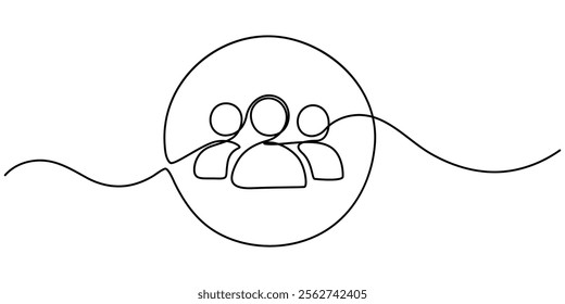 Social Collaboration Continuous Line Editable Stroke Line, Continuous One Line Drawing Teamwork Icons Concept. Single Line Vector Illustration, Civil Society.