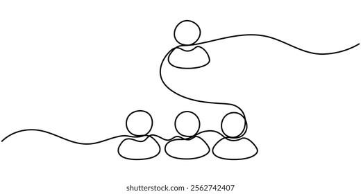 Social Collaboration Continuous Line Editable Stroke Line, Continuous One Line Drawing Teamwork Icons Concept. Single Line Vector Illustration, Civil Society.