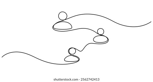 Social Collaboration Continuous Line Editable Stroke Line, Continuous One Line Drawing Teamwork Icons Concept. Single Line Vector Illustration, Civil Society.