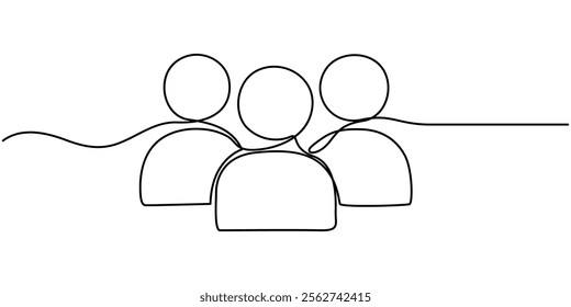 Social Collaboration Continuous Line Editable Stroke Line, Continuous One Line Drawing Teamwork Icons Concept. Single Line Vector Illustration, Civil Society.