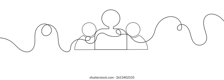 social collaboration continuous line editable stroke line, continuous one line drawing teamwork icons concept. single line vector illustration, civil society.