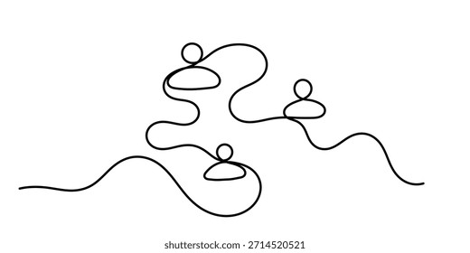 Colaboração Social Linha Contínua Editável Traço Linha, Uma Linha Contínua Desenhando Ícones De Trabalho Em Equipe Conceito. Ilustração vetorial