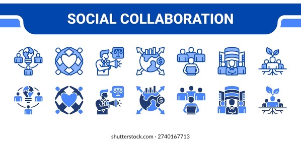 Social Collaboration Icon Collection, featuring Collaboration, Solidarity, Advocacy, Inclusivity, Community, Social enterprise, Grassroots.