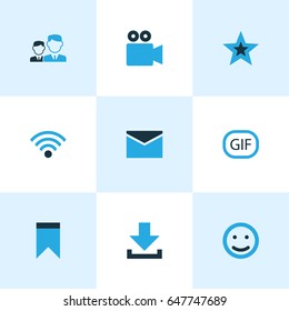 Social Colorful Icons Set. Collection Of Bookmark, Video, Friends And Other Elements. Also Includes Symbols Such As Face, Favorite, Letter.