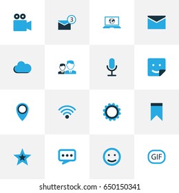 Social Colorful Icons Set. Collection Of Cloud, Wifi, Animation And Other Elements. Also Includes Symbols Such As Mail, Message, Envelope.