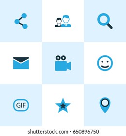 Social Colorful Icons Set. Collection Of Share, Location, Seek And Other Elements. Also Includes Symbols Such As Location, Message, Sticker.