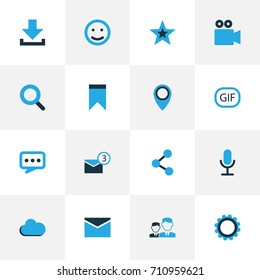 Social Colorful Icons Set. Collection Of Animation, Bookmark, Cogwheel And Other Elements. Also Includes Symbols Such As Pennant, Star, People.