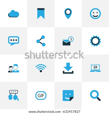 Social Colorful Icons Set. Collection Of Download, Friends, Bookmark And Other Elements. Also Includes Symbols Such As Magnifier, Download, Down.