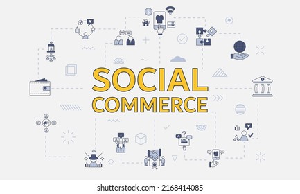 social commerce concept with icon set with big word or text on center