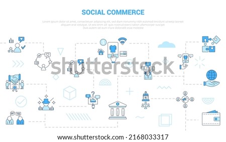 social commerce concept with icon set template banner with modern blue color style