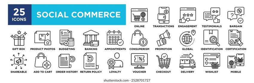 Social Commerce icon collection set. Containing design business, online, social, internet, technology, marketing