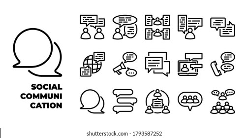 Social communication element isolated icon set on white background. expanded stroke. vector and illustration design for website, mobile app