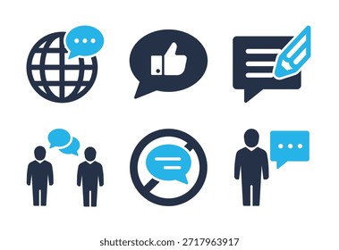 Social Communication and Feedback icon set. Solid glyph series icons