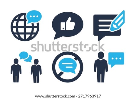 Social Communication and Feedback icon set. Solid glyph series icons