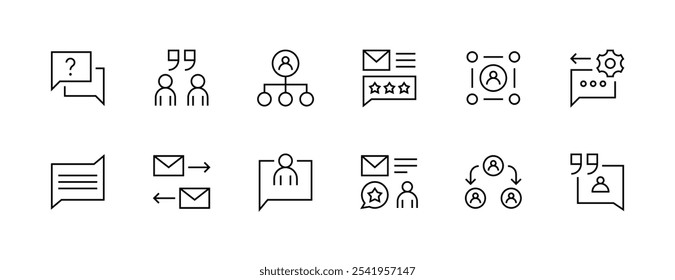 Social communication icon set. Support, help chat, message, faqs, business service, customer care, info and more. Editable stroke. Pixel perfect. Grid base 32px.