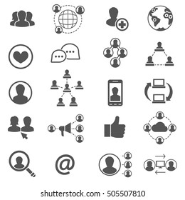 social communication icons set. social network, simple symbols collection. isolated vector monochrome illustration.
