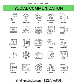 Social Communication Line Icon Set - 25 Dashed Outline Style