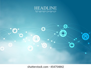 Red de comunicación social de fondo ondulado. Diseño del paisaje de nubes azul vectorial
