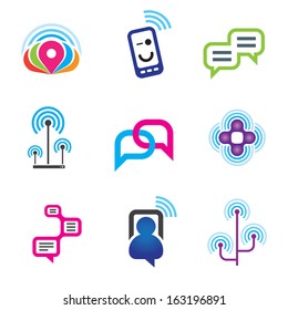 Social communication phone and internet network logo for world connectivity icon set