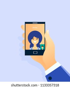 Social communication with woman. Online chat. Vector illustration design.
