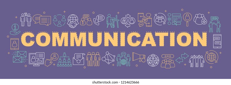 Social communication word concepts banner. Networking and coworking. Chatting. Presentation. Social media. Socialization. Isolated lettering typography with linear icons. Vector outline illustration