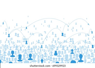 Social Communications Concept. People Heads Silhouettes Composed In One Net. Social Media Concept Background, Isolated To White