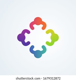 Social community discussion logo. Vector icon of people meeting and sitting over the table
