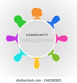 Social community infographic concept. Horizontal banner design for group of businessman, social network, membership, people cooperation, family relations and partnership. Flat vector illustration.