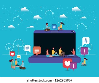 social community using smartphones with laptop