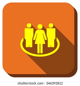 Social Community vector icon. Style is square rounded button, vector symbol with longshadow, white background.