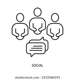 ícone de linha de conceito social. Ilustração de elemento simples. design de símbolo de contorno de conceito social.
