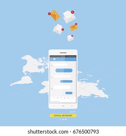 Social concept, a new message and a chat on the Internet. Notifications about a new message in the smartphone. Flat vector illustration EPS 10