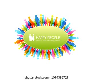 Social conceptual design elements. Oval frame with border from colorful people icons.