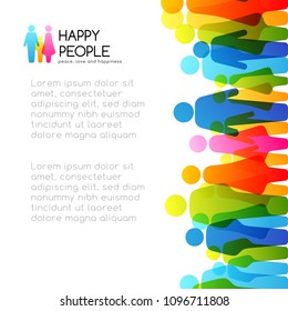 Social conceptual illustration. Vector background with vertical border from colorful people icons.