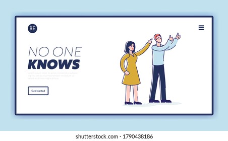 Social conflict landing page with people on demonstration supporting speaker and show angry opinion to politician or leader businessman. Cartoon linear vector illustration