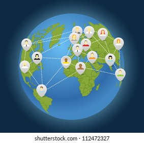 Social connection abstract scheme on globe