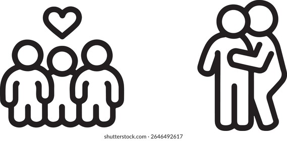 Social Connection Icons Depicting Togetherness Friendship and Support Black and White Simple Graphics of Love and Affection
